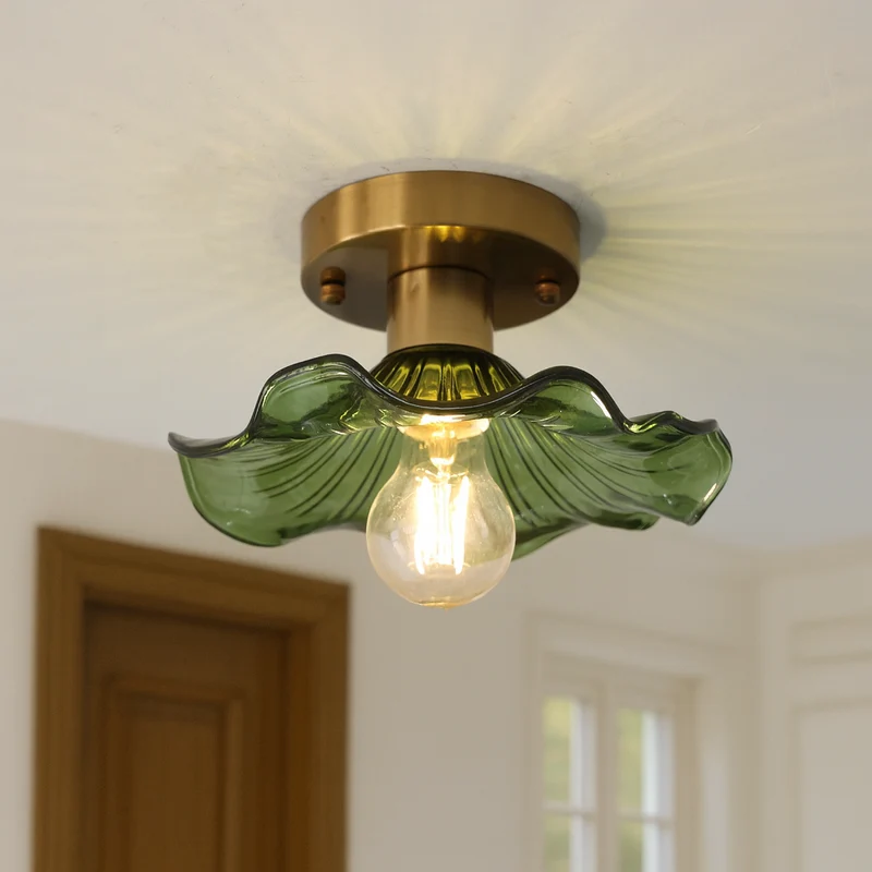 Hibiscus plafondlamp glas aluminium groen plafondverlichting LED 3000K hal slaapkamer modern design verlichting | Sansoti