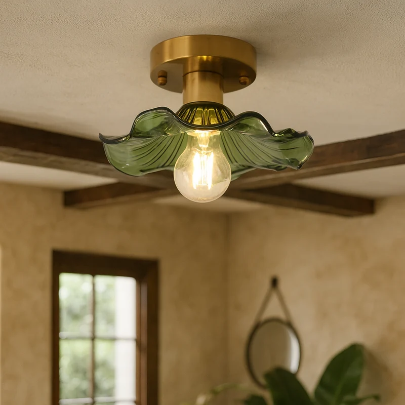 Hibiscus plafondlamp glas aluminium groen plafondverlichting LED 3000K hal slaapkamer modern design verlichting | Sansoti