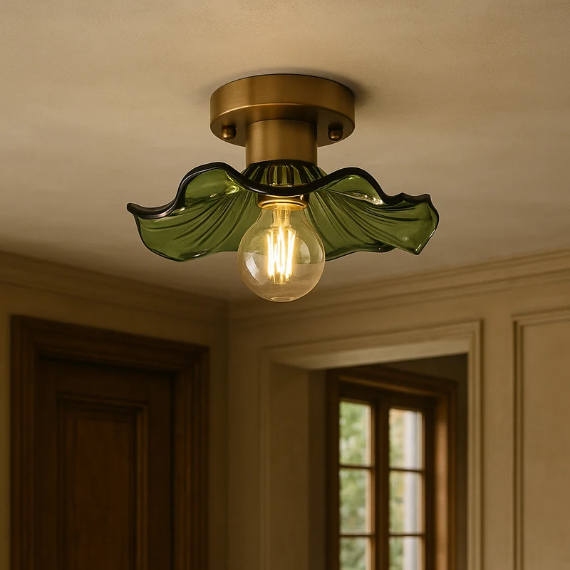 Hibiscus plafondlamp glas aluminium groen plafondverlichting LED 3000K hal slaapkamer modern design verlichting | Sansoti