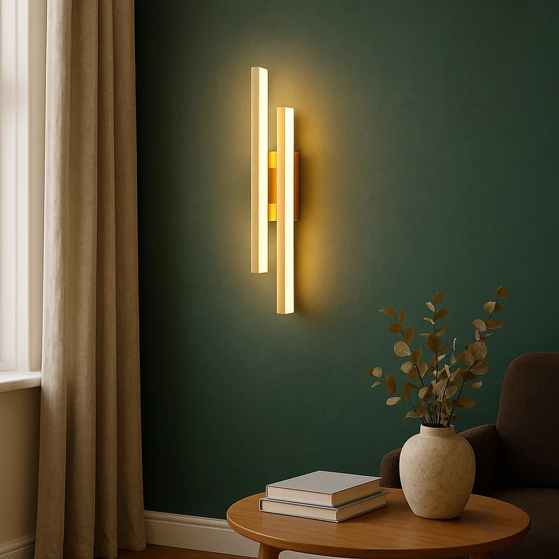 Moderne LED wandlamp metaal acryl 3000K goud slaapkamer wandverlichting verticaal design lamp minimalistisch interieur | Sansoti