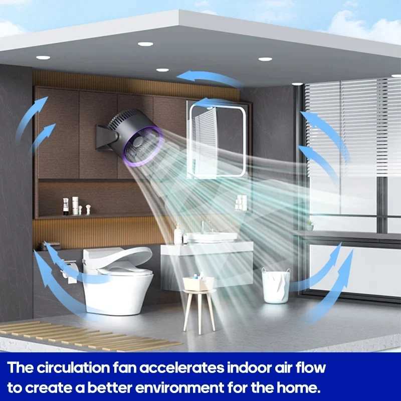 Draadloze Circulatie ventilator 4000mAh Oplaadbaar Wandmontage Zonder Boren Stil Bureau Badkamer Slaapkamer Luchtcirculatie | Sansoti