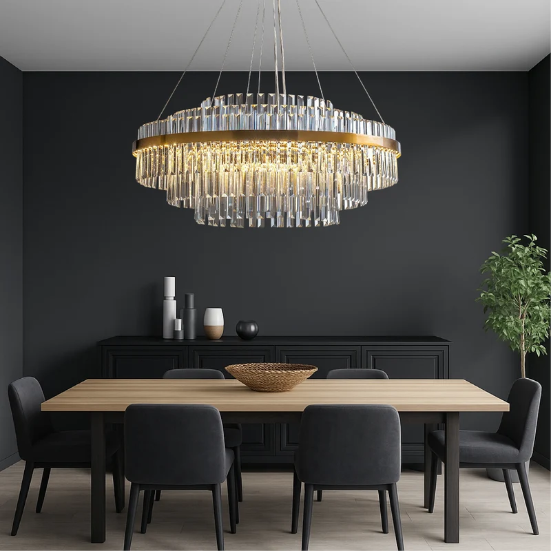 Luxe kristallen kroonluchter K9 kristal goud eettafel verlichting plafondlamp modern design rond rechthoek | Sansoti