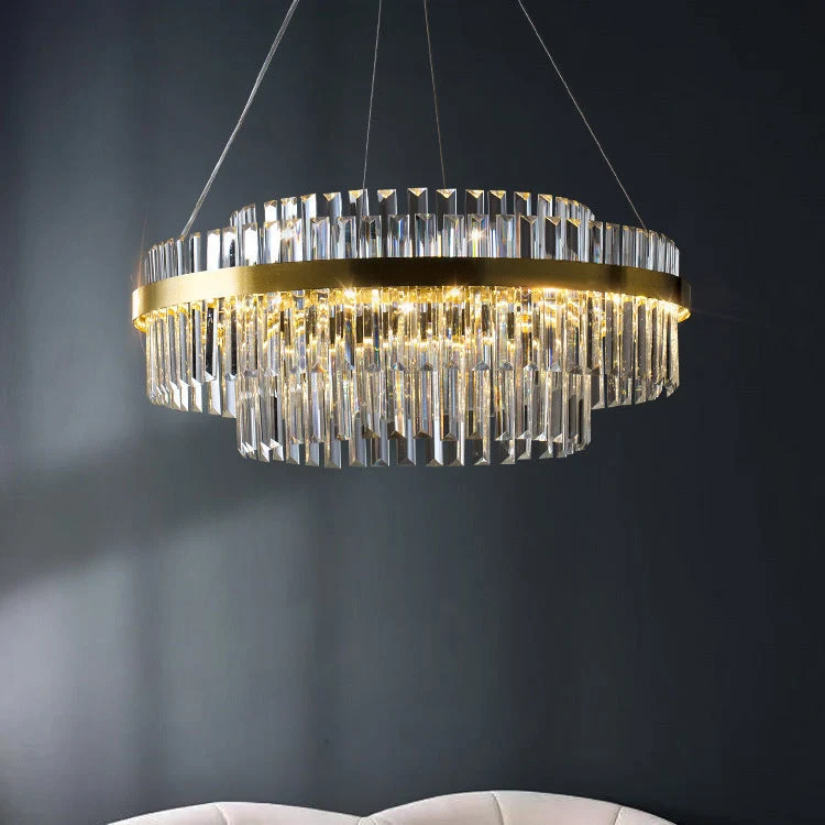 Luxe kristallen kroonluchter K9 kristal goud eettafel verlichting plafondlamp modern design rond rechthoek | Sansoti