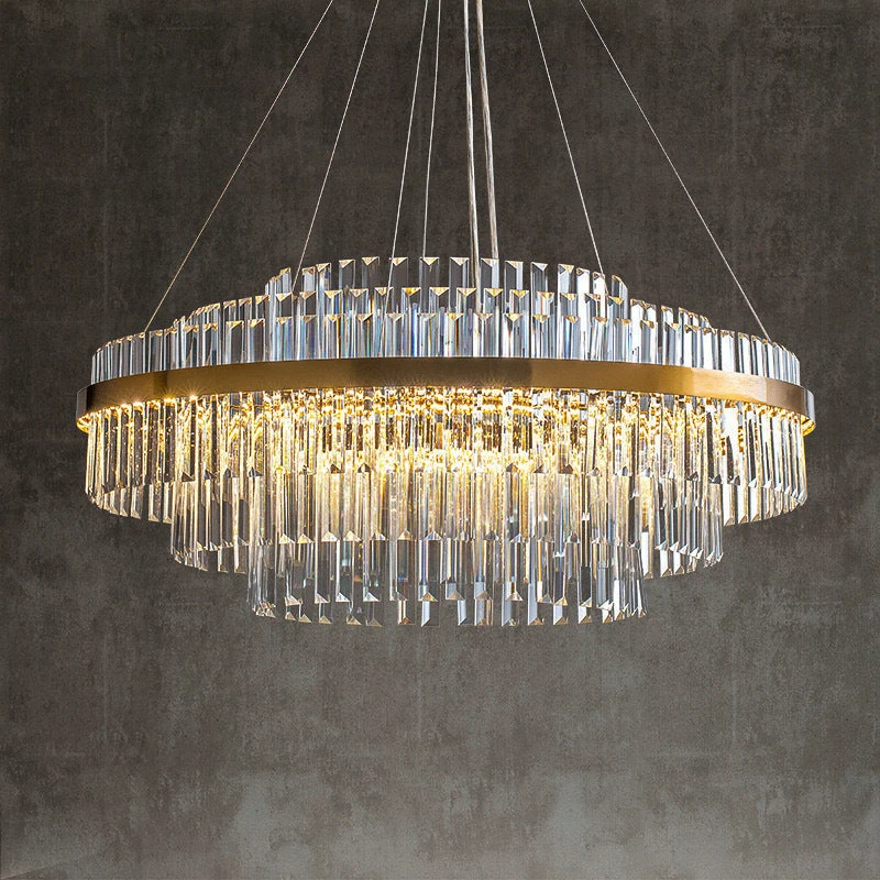 Luxe kristallen kroonluchter K9 kristal goud eettafel verlichting plafondlamp modern design rond rechthoek | Sansoti