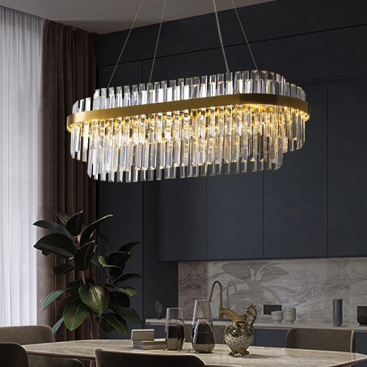 Luxe kristallen kroonluchter K9 kristal goud eettafel verlichting plafondlamp modern design rond rechthoek | Sansoti