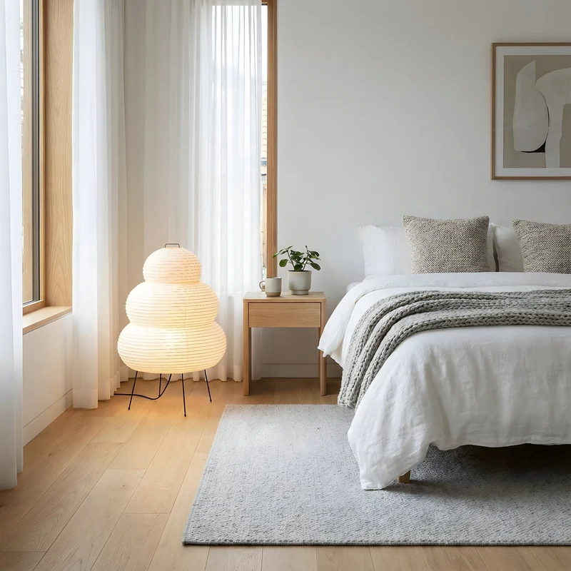 Rijstpapier staande lamp Ø40 x H23 inch wit woonkamer slaapkamer vloerlamp Japandi design sfeerlicht rijstpapier lamp | Sansoti