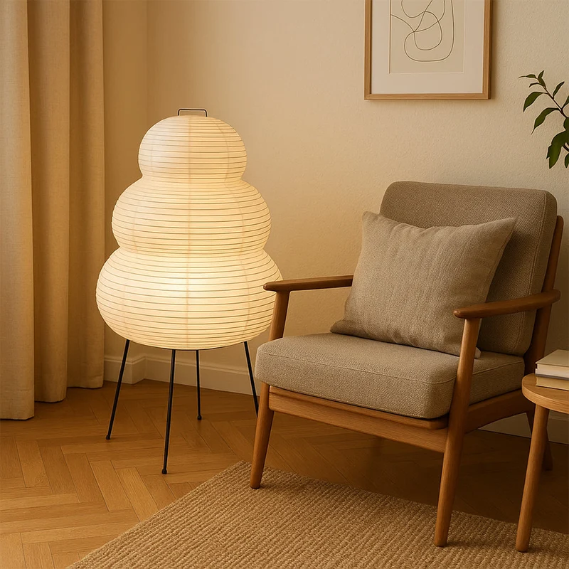 Rijstpapier staande lamp Ø40 x H23 inch wit woonkamer slaapkamer vloerlamp Japandi design sfeerlicht rijstpapier lamp | Sansoti