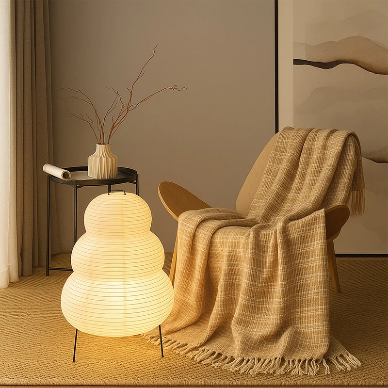 Rijstpapier staande lamp Ø40 x H23 inch wit woonkamer slaapkamer vloerlamp Japandi design sfeerlicht rijstpapier lamp | Sansoti