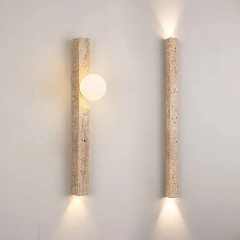 Japandi Wandlamp Steen Travertijn LED Kaki Wabi-sabi Sfeerverlichting Woonkamer Slaapkamer Eetkamer Lange Wandkandelaar 90-260V | Sansoti