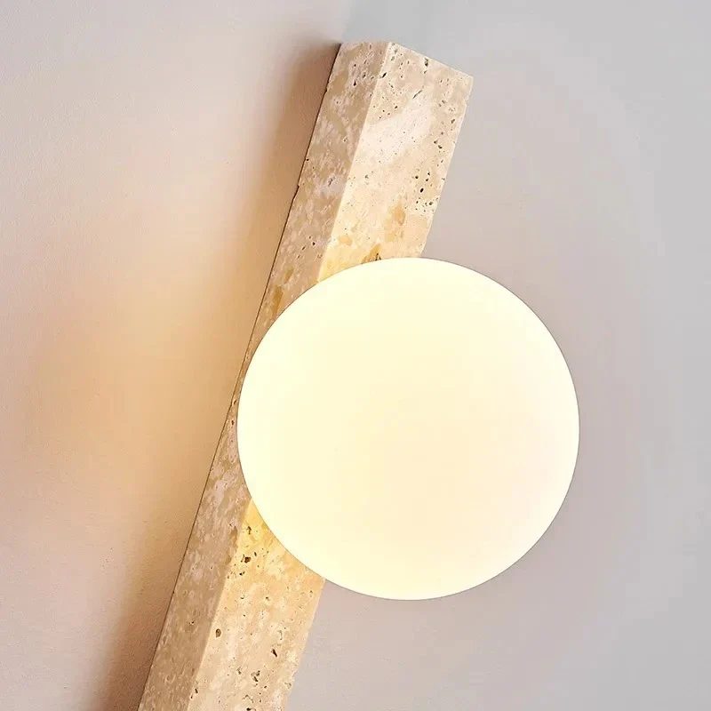 Japandi Wandlamp Steen Travertijn LED Kaki Wabi-sabi Sfeerverlichting Woonkamer Slaapkamer Eetkamer Lange Wandkandelaar 90-260V | Sansoti