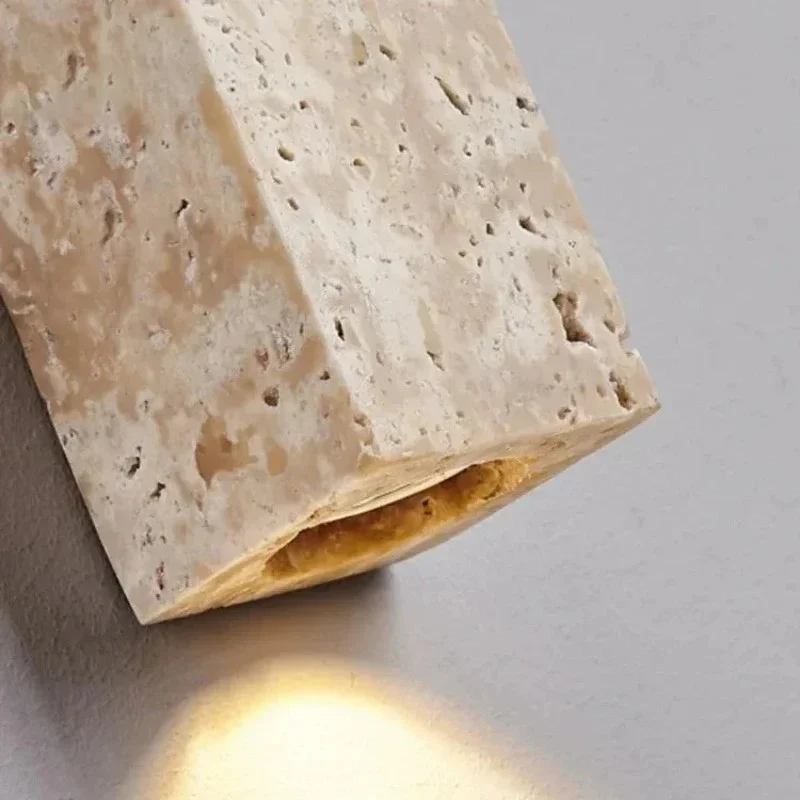Japandi Wandlamp Steen Travertijn LED Kaki Wabi-sabi Sfeerverlichting Woonkamer Slaapkamer Eetkamer Lange Wandkandelaar 90-260V | Sansoti