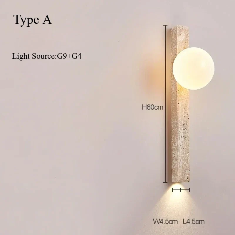 Japandi Wandlamp Steen Travertijn LED Kaki Wabi-sabi Sfeerverlichting Woonkamer Slaapkamer Eetkamer Lange Wandkandelaar 90-260V | Sansoti