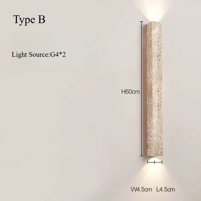 Japandi Wandlamp Steen Travertijn LED Kaki Wabi-sabi Sfeerverlichting Woonkamer Slaapkamer Eetkamer Lange Wandkandelaar 90-260V | Sansoti