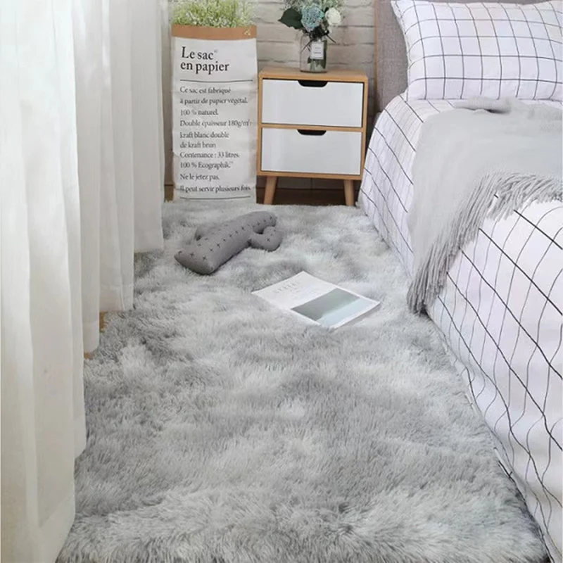 Fluffy Vloerkleed Microvezel Antislip Grijs Wit Bruin Slaapkamer Woonkamer Pluizig Tapijt Nachtkastje Shaggy Zacht | Sansoti
