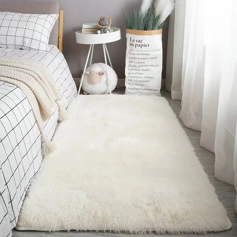 Fluffy Vloerkleed Microvezel Antislip Grijs Wit Bruin Slaapkamer Woonkamer Pluizig Tapijt Nachtkastje Shaggy Zacht | Sansoti