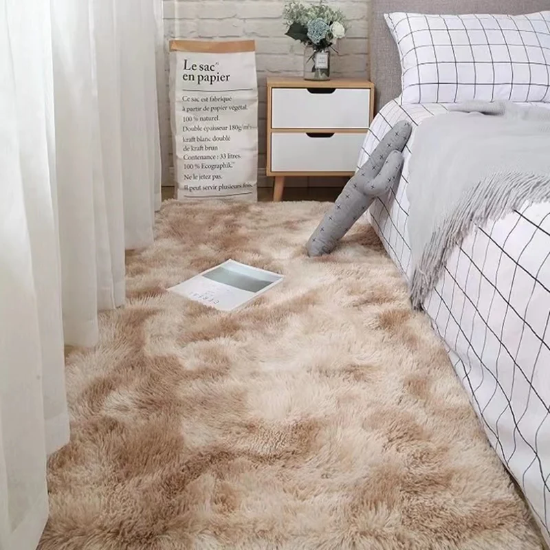 Fluffy Vloerkleed Microvezel Antislip Grijs Wit Bruin Slaapkamer Woonkamer Pluizig Tapijt Nachtkastje Shaggy Zacht | Sansoti