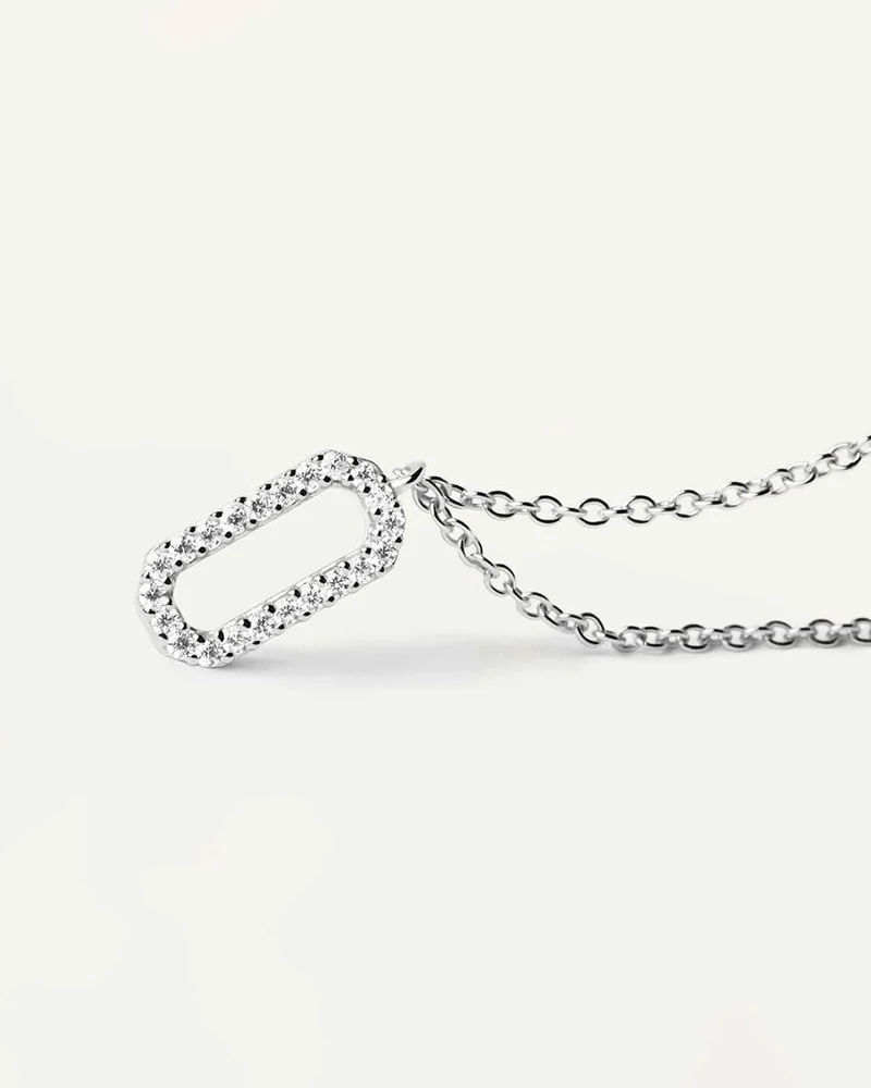 Abi Kette mit eckigem Anhänger und Steinen - 925 Sterling Silber