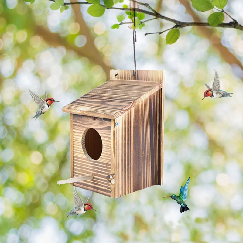 Vogelhuis Hout Hangend Buiten Weerbestendig 22x15cm Tuin Vogelnest Nestkastje Mezen Decoratief Natuurlijk | Sansoti