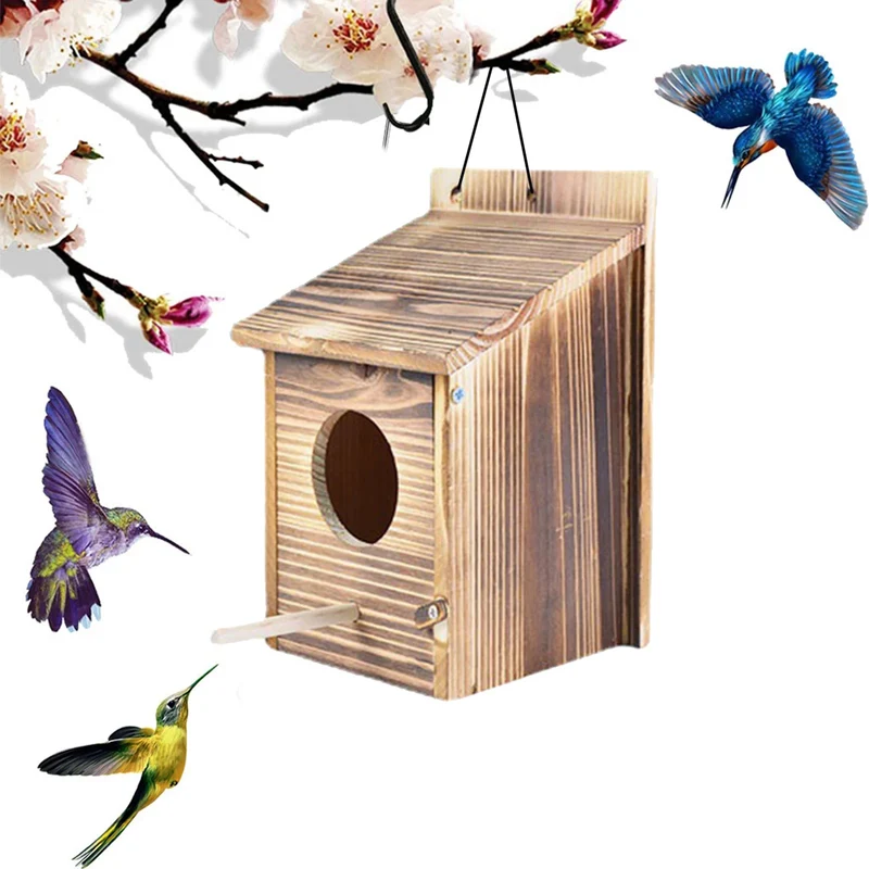 Vogelhuis Hout Hangend Buiten Weerbestendig 22x15cm Tuin Vogelnest Nestkastje Mezen Decoratief Natuurlijk | Sansoti