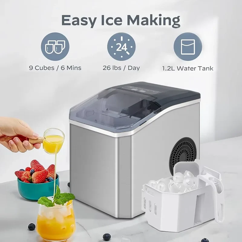 IJsmachine Automatisch RVS 110W 15kg Per Dag Keuken Bar Kantoor Zelfreinigend Ijsblokjesmachine 2 Maten Snel 9 Blokjes | Sansoti