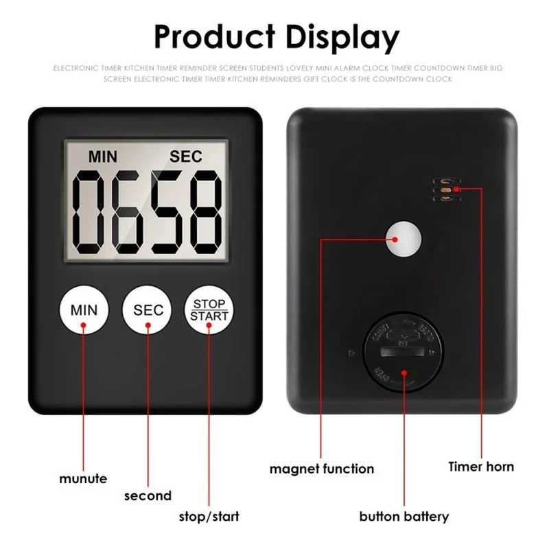 Digitale Keukentimer Magneet LCD Kompakt Keuken Aftellen Countdown Timer Eieren Pasta Koken | Sansoti