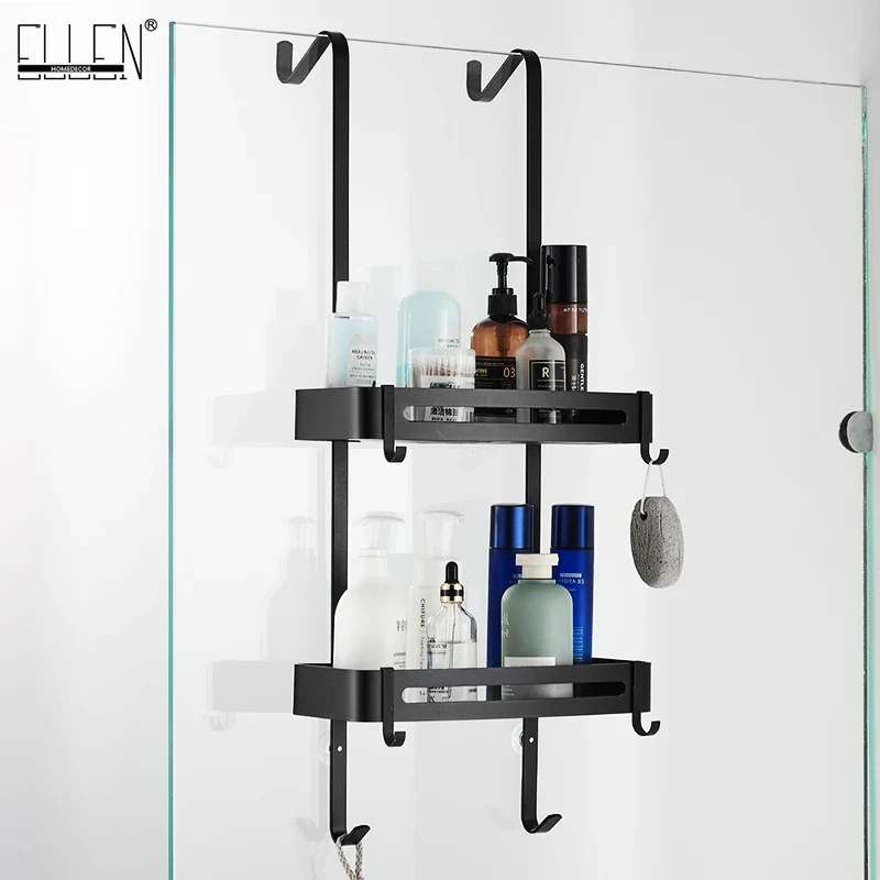 Doucherek Aluminium Zwart Zilver 2 of 3 Laags Hangend Douchedeur Badkamerkast Geen Boren Shampoohouder Opbergrek Badkamer Organizer | Sansoti