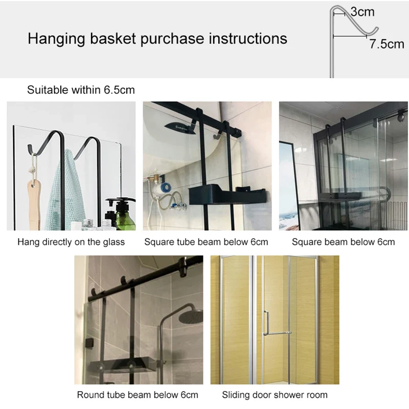 Doucherek Aluminium Zwart Zilver 2 of 3 Laags Hangend Douchedeur Badkamerkast Geen Boren Shampoohouder Opbergrek Badkamer Organizer | Sansoti