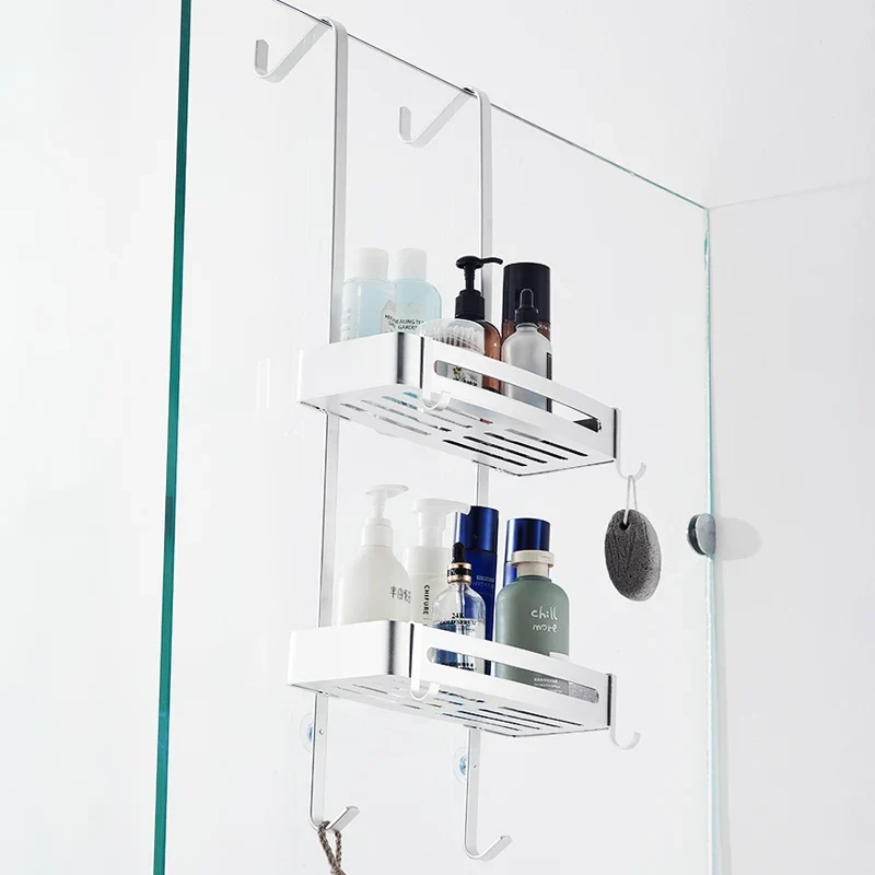 Doucherek Aluminium Zwart Zilver 2 of 3 Laags Hangend Douchedeur Badkamerkast Geen Boren Shampoohouder Opbergrek Badkamer Organizer | Sansoti