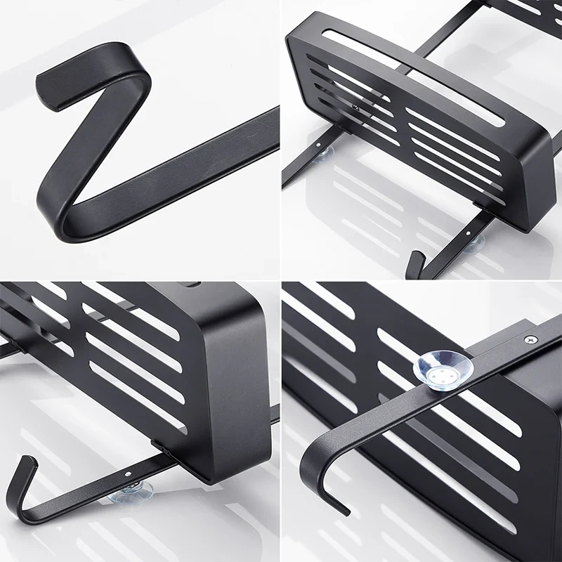 Doucherek Aluminium Zwart Zilver 2 of 3 Laags Hangend Douchedeur Badkamerkast Geen Boren Shampoohouder Opbergrek Badkamer Organizer | Sansoti