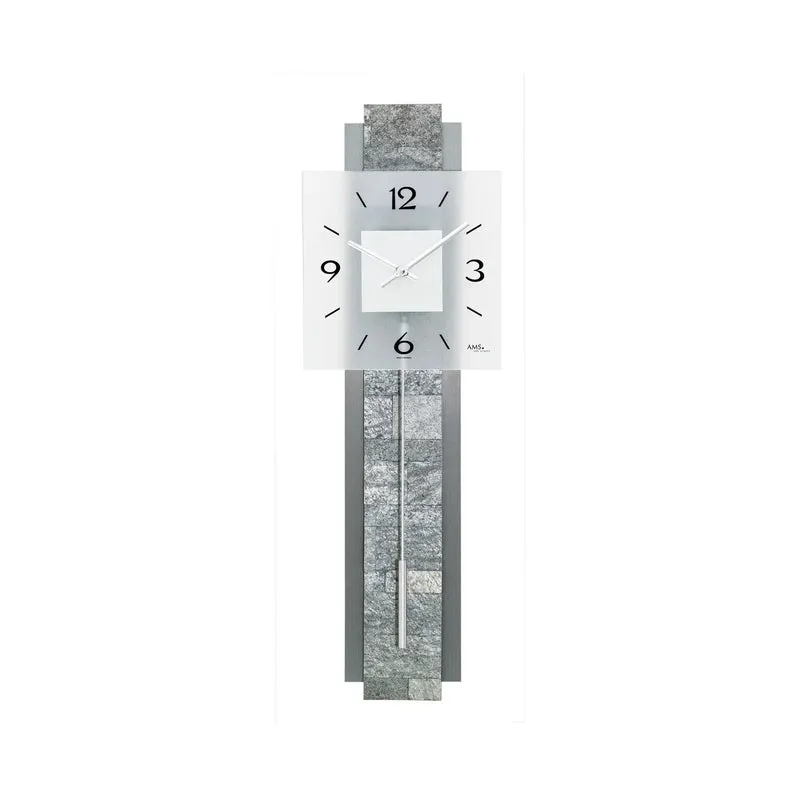 AMS W7472 Wanduhr Alu/Stein • Quarz-Pendelwerk • Satiniertes Glas