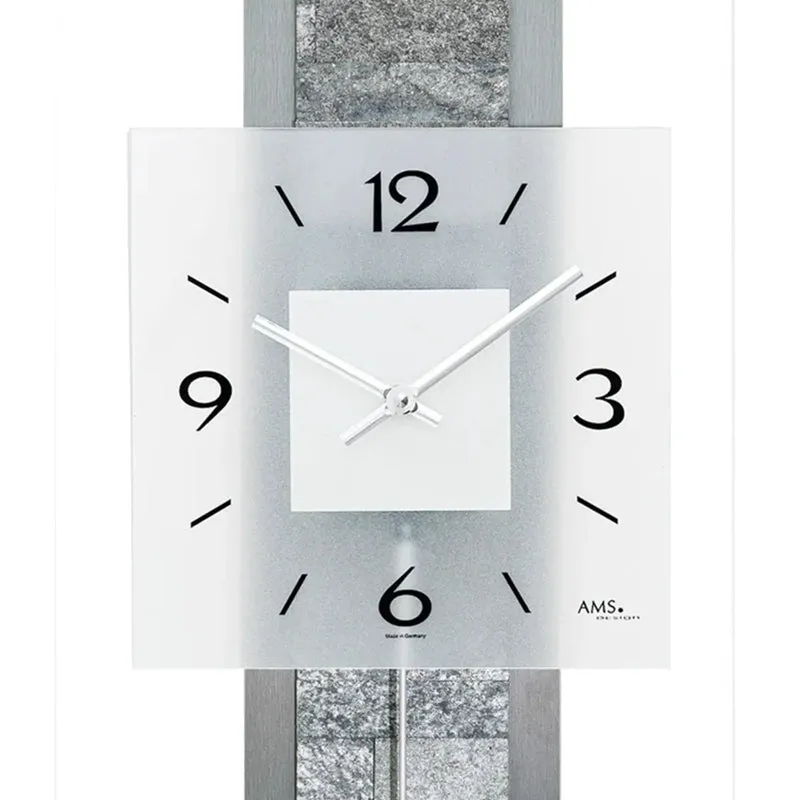AMS W7472 Wanduhr Alu/Stein • Quarz-Pendelwerk • Satiniertes Glas