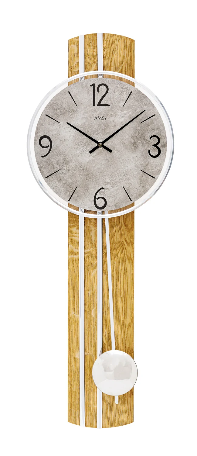 AMS W7466 Wanduhr Wildeiche • Quarz-Pendelwerk • Mineralglas