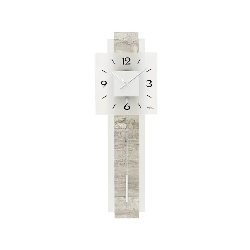 AMS W7471 Wanduhr Alu/Betonstruktur • Quarz-Pendelwerk • Satiniertes Glas
