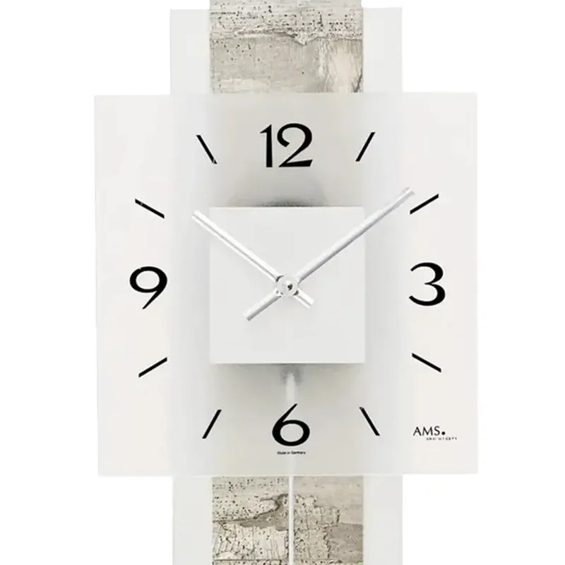 AMS W7471 Wanduhr Alu/Betonstruktur • Quarz-Pendelwerk • Satiniertes Glas