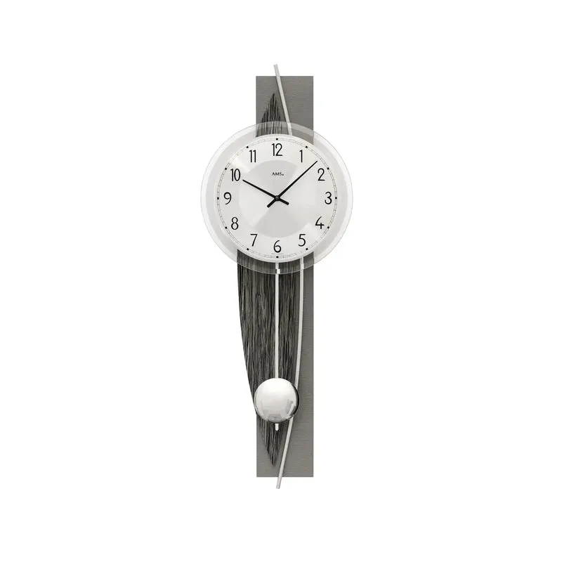 AMS W7458 Wanduhr Holzdekor/Aluminium • Quarz-Pendelwerk • Mineralglas Facettiert
