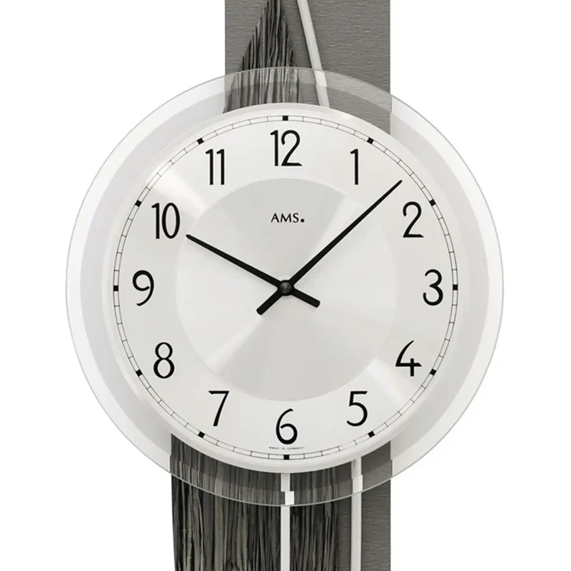 AMS W7458 Wanduhr Holzdekor/Aluminium • Quarz-Pendelwerk • Mineralglas Facettiert