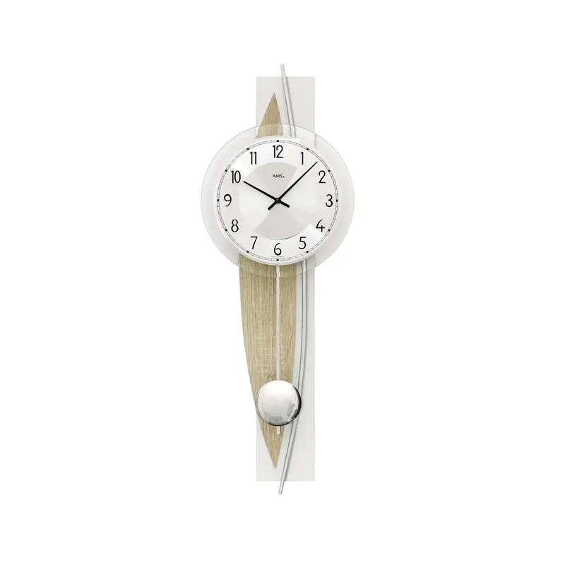 AMS W7455 Wanduhr Sonoma/Aluminium • Quarz-Pendelwerk • Facettiertes Mineralglas