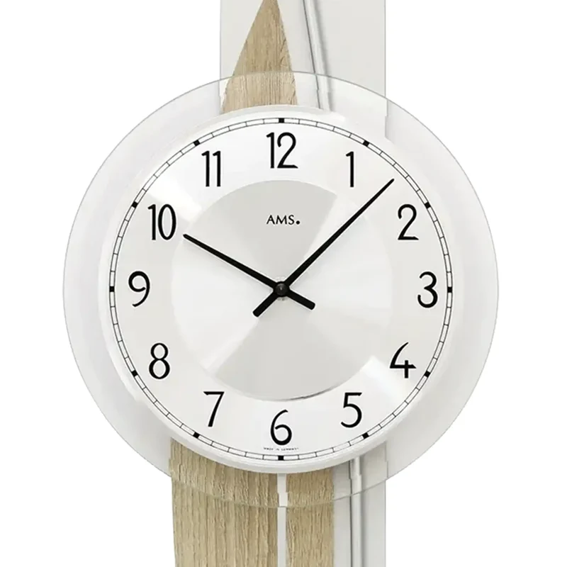 AMS W7455 Wanduhr Sonoma/Aluminium • Quarz-Pendelwerk • Facettiertes Mineralglas