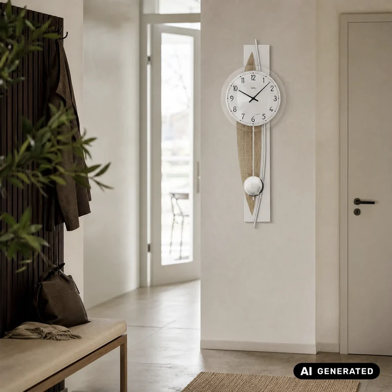 AMS W7455 Wanduhr Sonoma/Aluminium • Quarz-Pendelwerk • Facettiertes Mineralglas