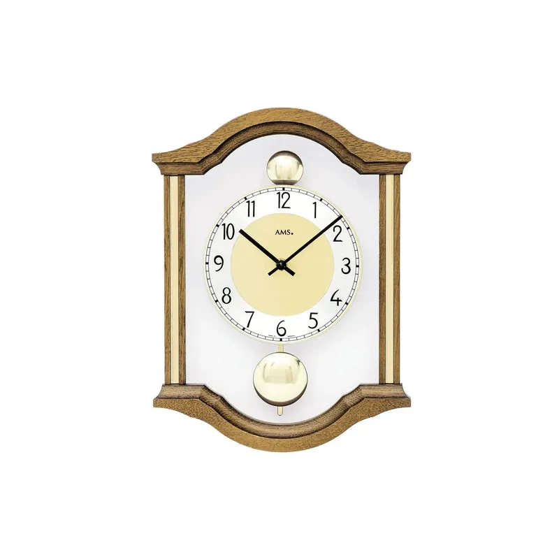 AMS Doppelpendeluhr W7447/4 Wanduhr Erle • Quarz-Pendelwerk • Massivholzgehäuse Eiche