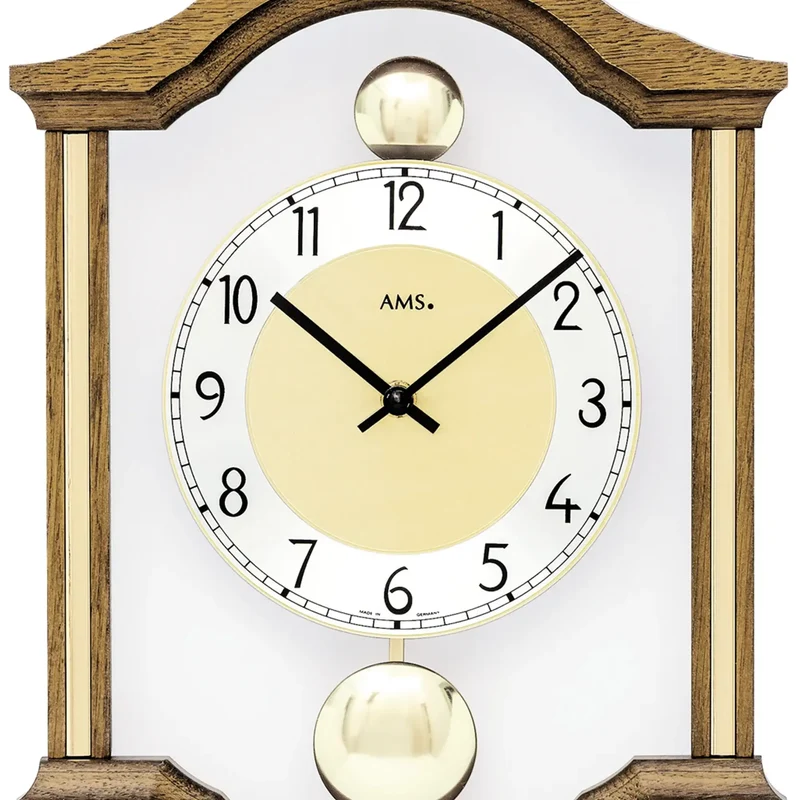 AMS Doppelpendeluhr W7447/4 Wanduhr Erle • Quarz-Pendelwerk • Massivholzgehäuse Eiche
