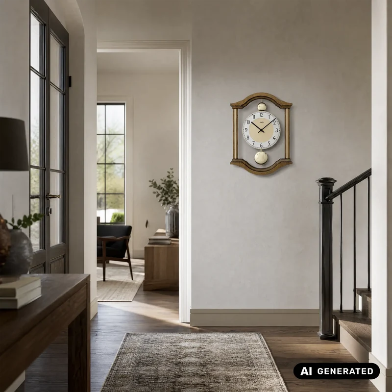 AMS Doppelpendeluhr W7447/4 Wanduhr Erle • Quarz-Pendelwerk • Massivholzgehäuse Eiche