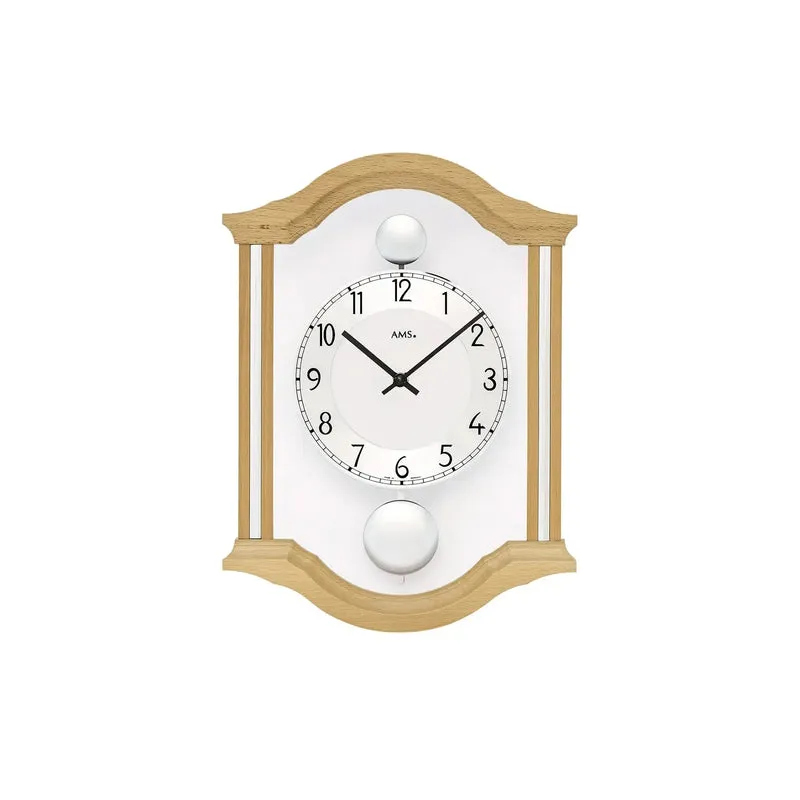 AMS Doppelpendeluhr W7447/18 Wanduhr Buche • Quarz-Pendelwerk • Massivholzgehäuse