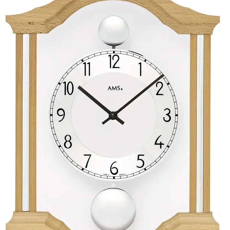 AMS Doppelpendeluhr W7447/18 Wanduhr Buche • Quarz-Pendelwerk • Massivholzgehäuse
