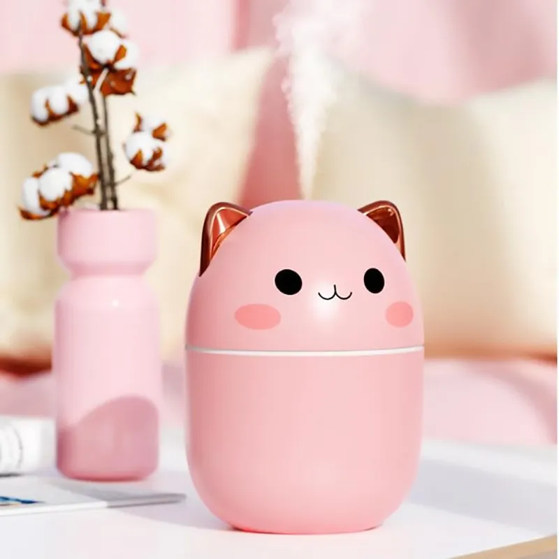 Katten Luchtbevochtiger met LED Nachtlampje – 250ml Bevochtiging voor Slaapkamer Bureau Kinderkamer | Sansoti