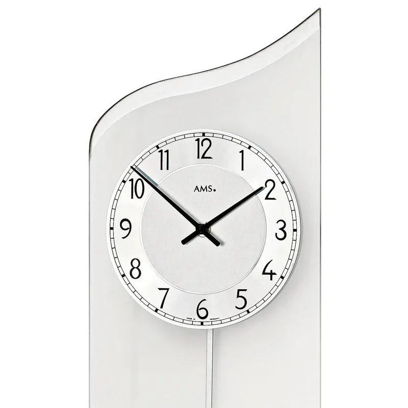 AMS W7436 Wanduhr Silber • Quarz-Pendelwerk • Modernes Design