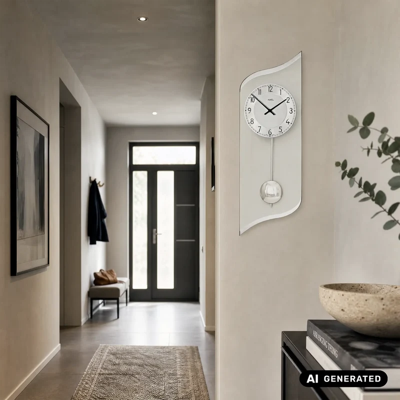AMS W7436 Wanduhr Silber • Quarz-Pendelwerk • Modernes Design