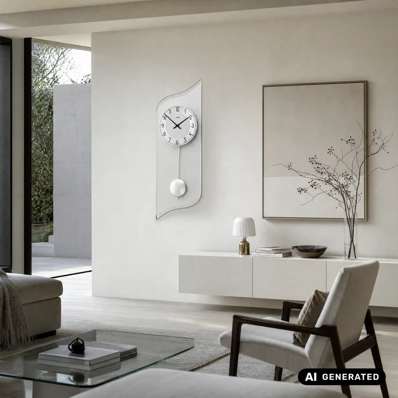 AMS W7436 Wanduhr Silber • Quarz-Pendelwerk • Modernes Design