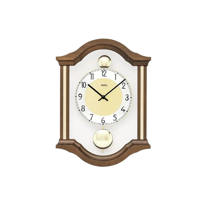 AMS Doppelpendeluhr W7447/1 Wanduhr Nussbaum • Quarz-Pendelwerk • Massivholzgehäuse