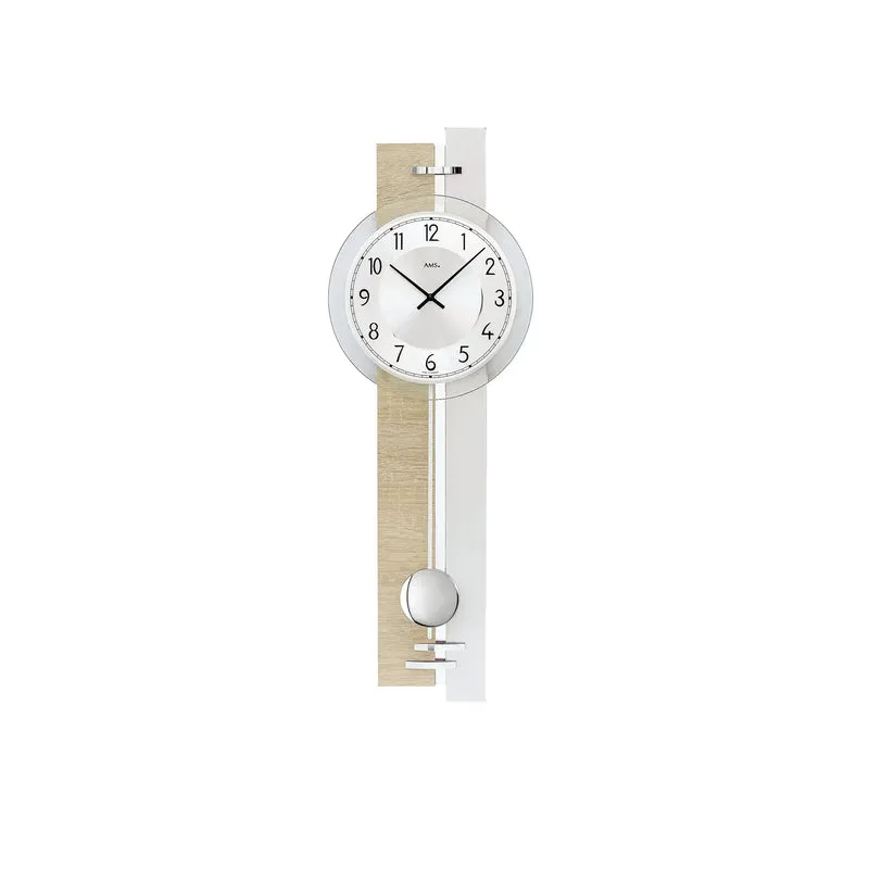 AMS W7441 Wanduhr Sonoma/Alu • Quarz-Pendelwerk • Made in Germany